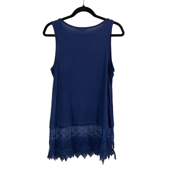 Kaktus Tank Top Womens Sz Large Navy Blue Lace Hem Scoop Neck NEW - Picture 6 of 6